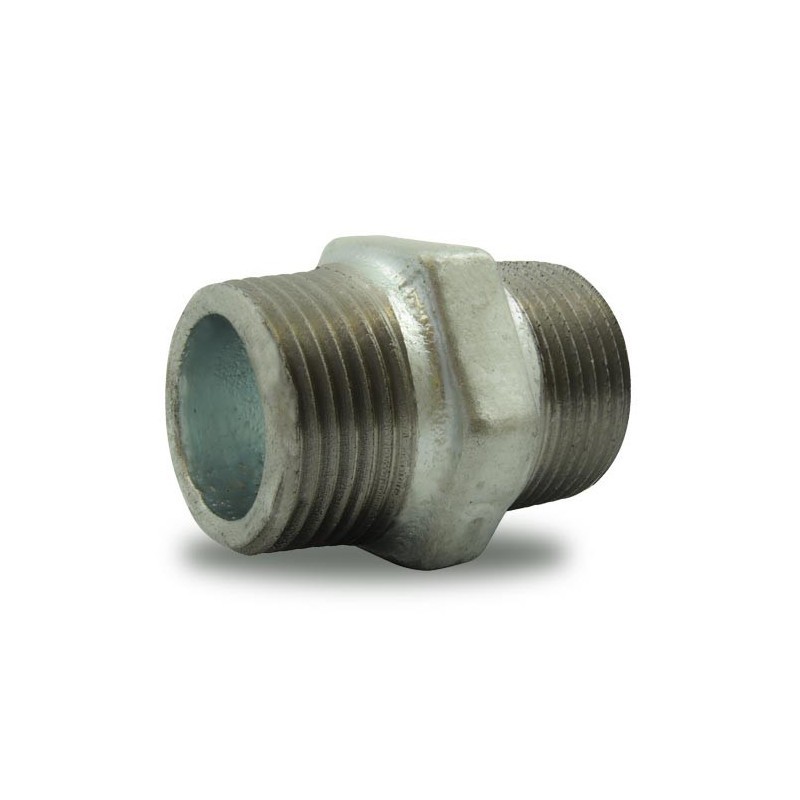 FIG 281 - Mamelon en fonte malléable Mâle/Mâle, filetage pas a droite et pas a gauche, galvanise