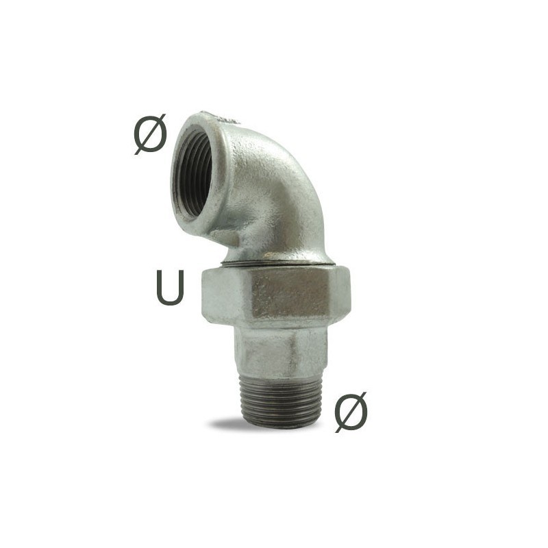 FIG 98 - Coude 90° union à portée conique Mâle/Femelle, galvanise