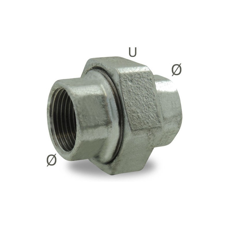 FIG 330 - Union en fonte malléable avec joint plat Femelle, avec joint caoutchouc monté, galvanisé