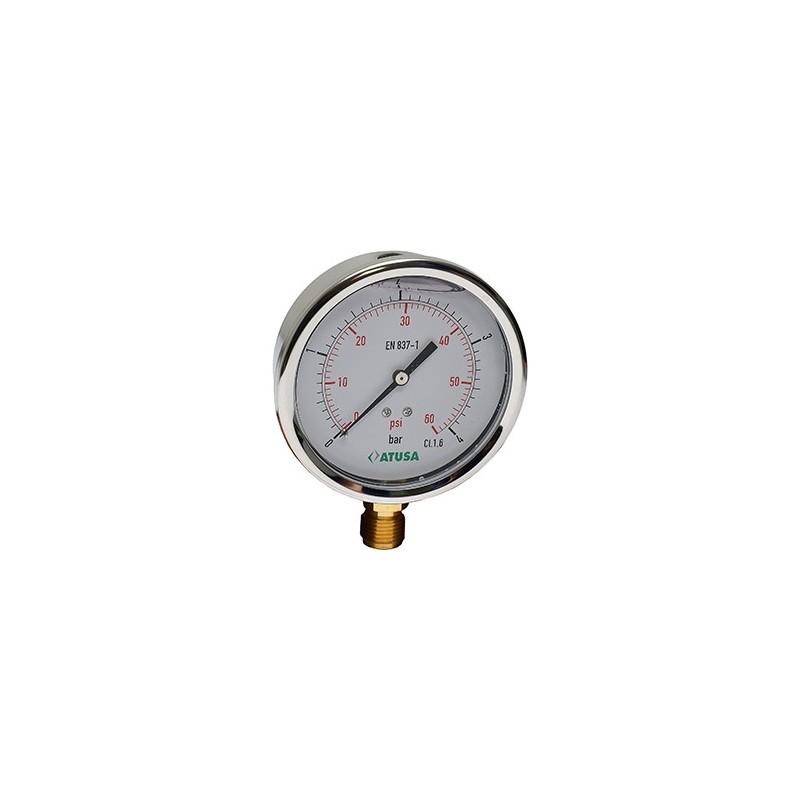 VS440 - Manomètre boitier inox - D 100mm - avec glycérine - connexion inférieure