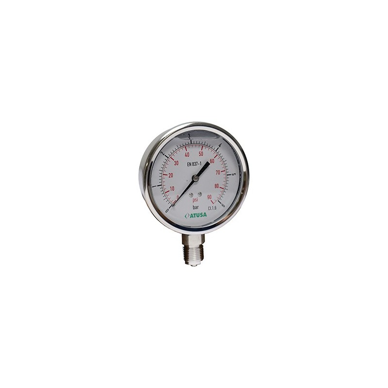 VS431 - Manomètre tout inox - avec glycérine - D 63mm - connexion inférieure