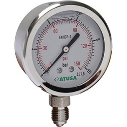 VS441 - Manomètre tout inox - avec glycérine - D100mm - connexion inférieure