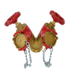 24.06 Robinet de prise double avec bouchons et chaînettes, Epoxy Rouge, en Alliage Cuivreux NF S61-758