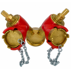 24.05 Robinet de prise double avec bouchons et chaînettes, Epoxy Rouge, en Alliage Cuivreux NF S61-758