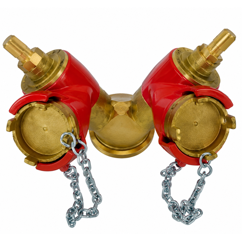 24.05 Robinet de prise double avec bouchons et chaînettes, Epoxy Rouge, en Alliage Cuivreux NF S61-758