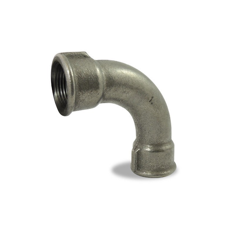 FIG 2 - Courbe à grand rayon à 90° en fonte malléable, Femelle/Femelle, noire
