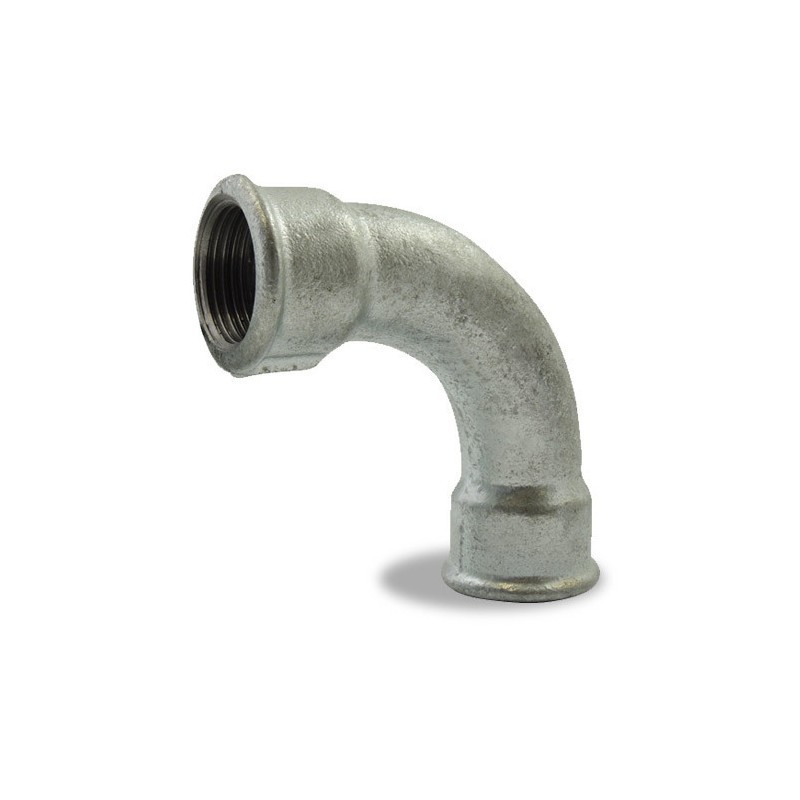 FIG 2 - Courbe à grand rayon 90° en fonte malléable , Femelle/Femelle, galvanisé