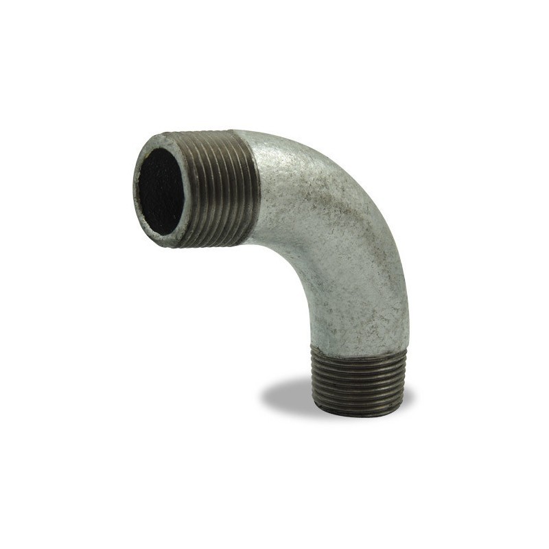 FIG 3 - Courbe à grand rayon à 90° en fonte malléable, Mâle/Mâle, galvanisée